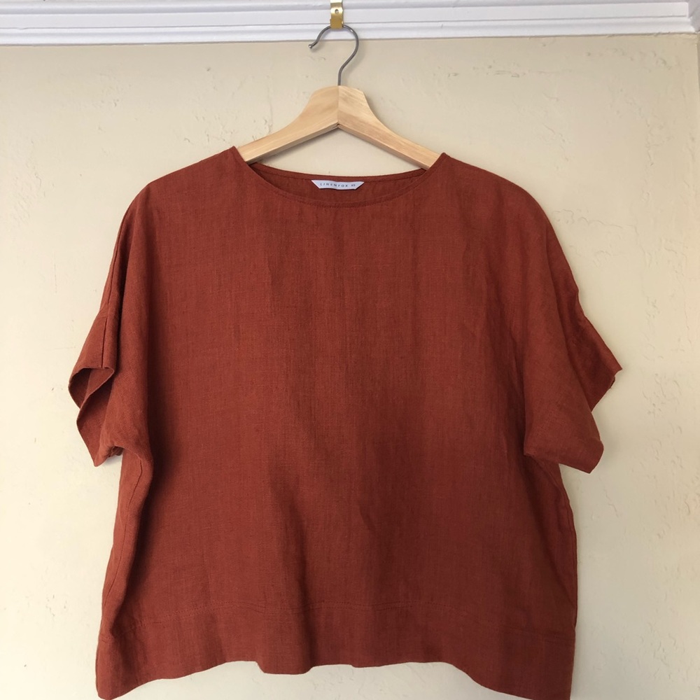 Linenfox Rust Linen Boxy Short-Sleeve Top